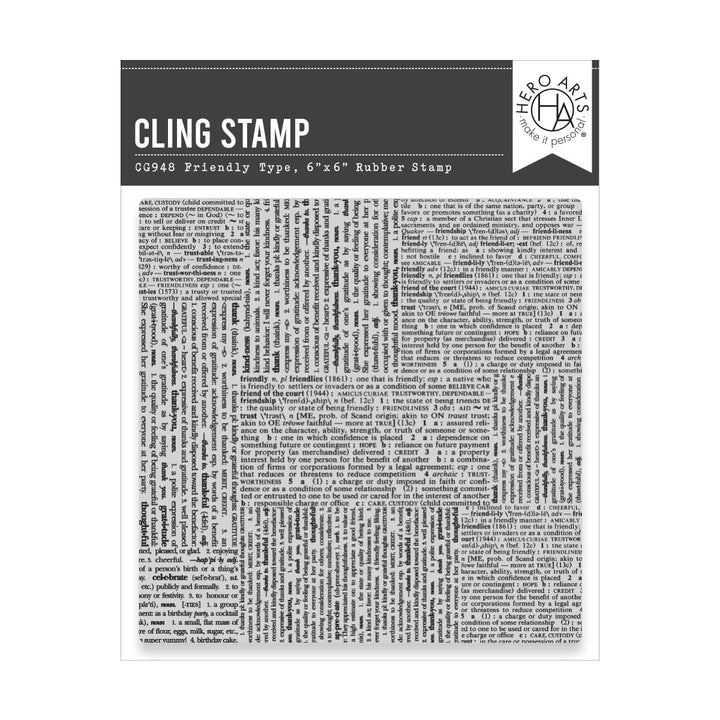 Cling stamp with text pattern on a white background